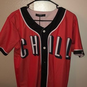 Red “chill” baseball jersey